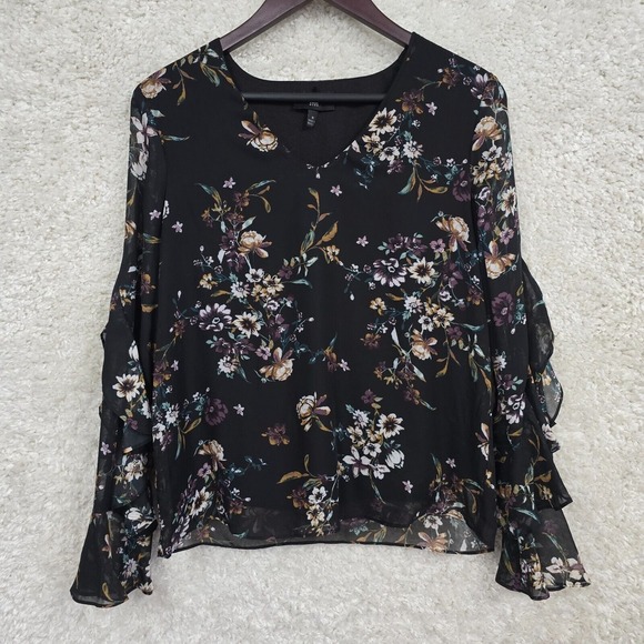 IZ Byer Top Women Medium Black Floral Ruffle Sleeves Lined Fairy Grunge Feminine - Picture 1 of 13